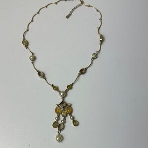 Monet Gold-Tone Yellow Gemstone Drop Necklace
